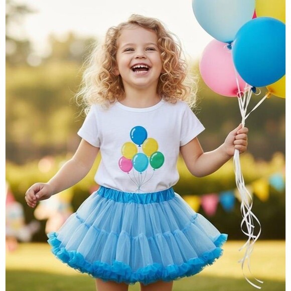 Girls Blue Ruffle Tulle Adjustable Size Tutu Skirt Halloween Costume sz 6-14 - Picture 3 of 9